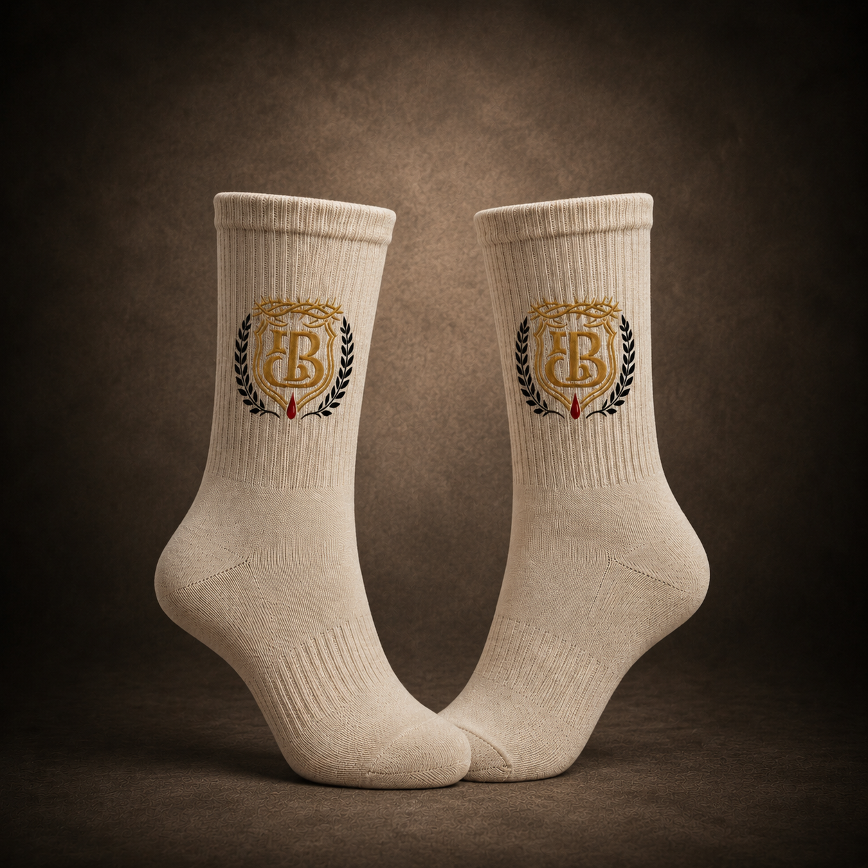Blood Bought Crest Crew Socks – Bone