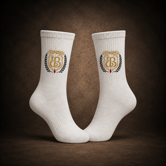 Blood Bought Crest Crew Socks – White