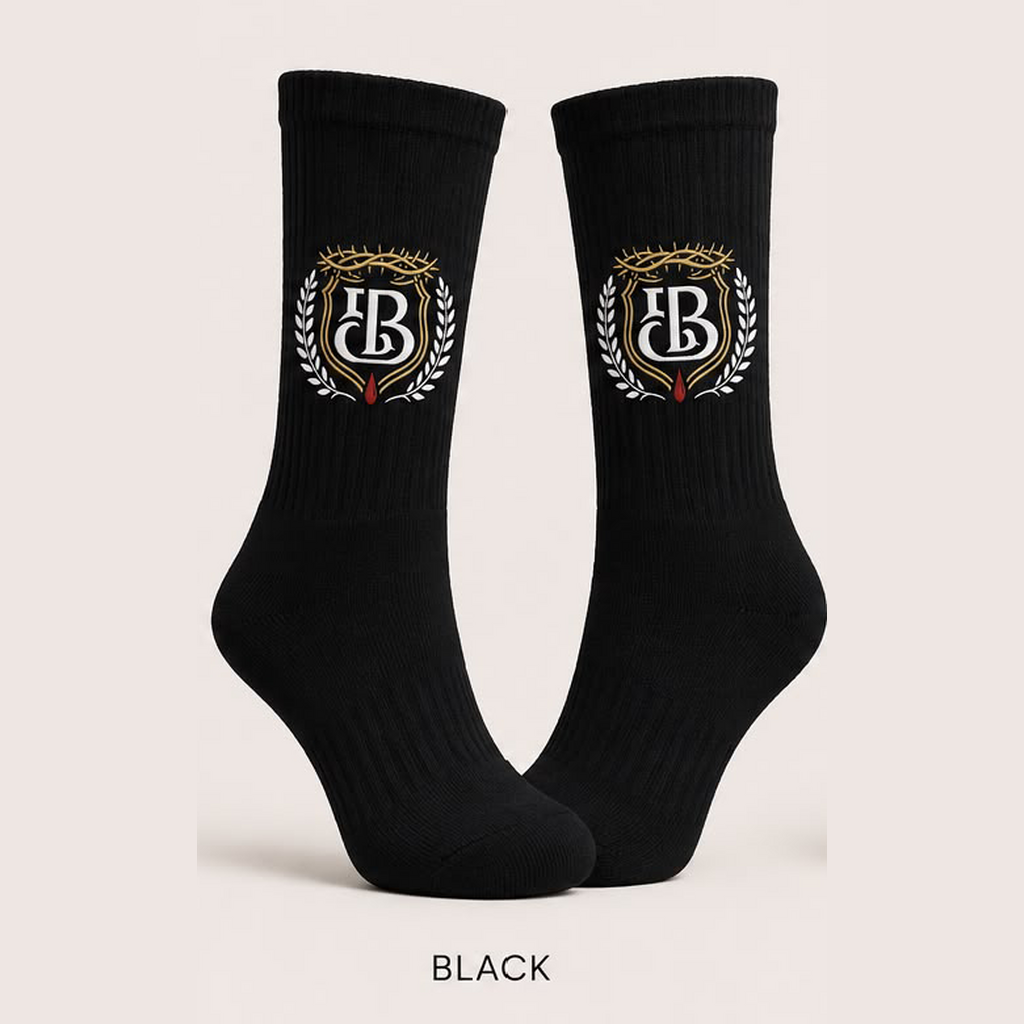 Blood Bought Crest Crew Socks – Black